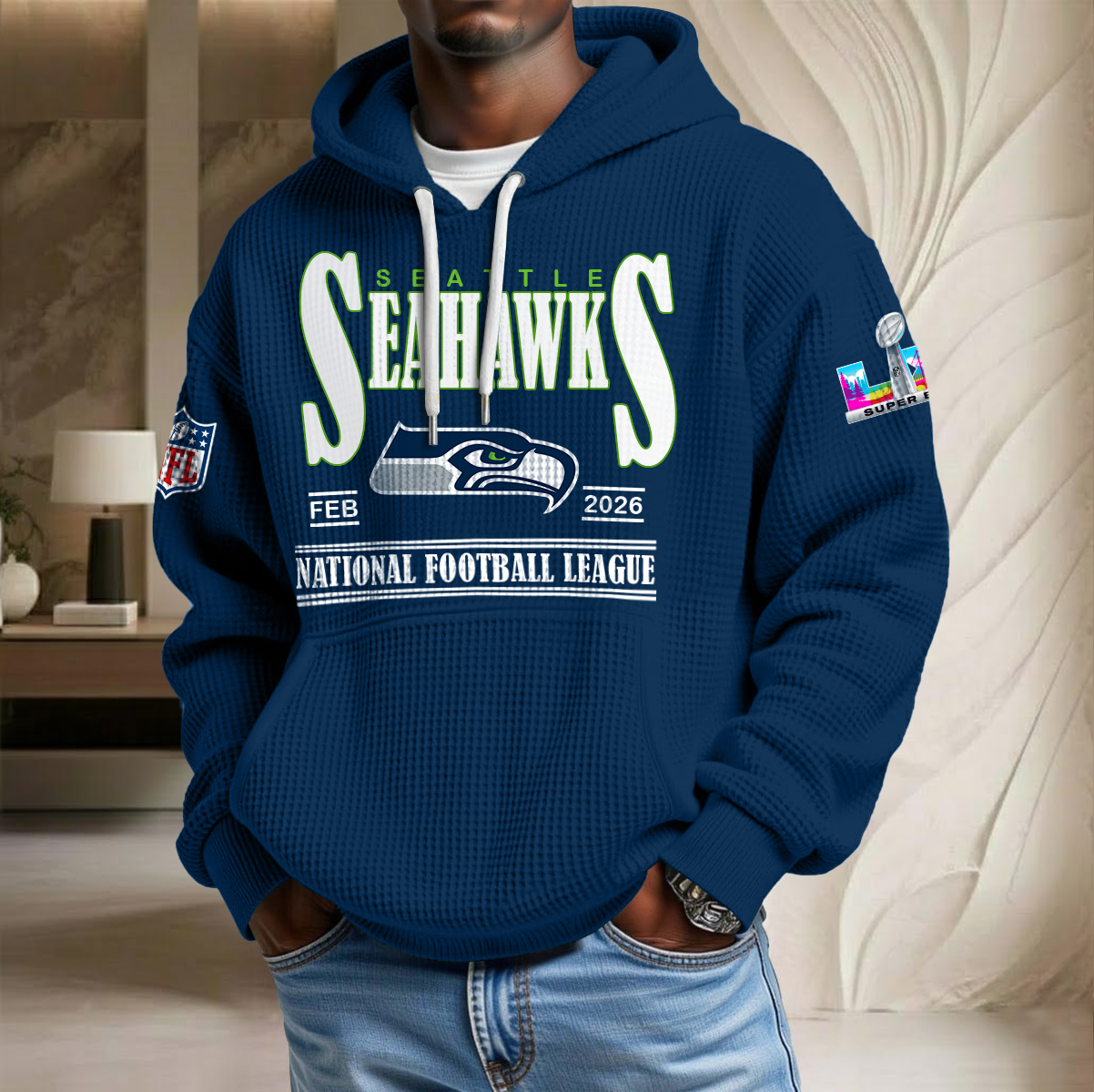 NFL x SEA SB 2026 Waffle Hoodie HLP HLPHUONG
