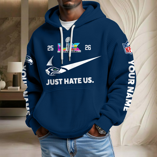 NFL x SEA SB Just Hate Us Custom Name Waffle Hoodie HLP HLPHUONG