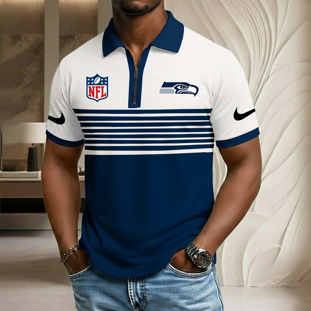 NFL x SEA Sport Zip Polo Golf Shirt HLP 250226 HLPHUONG