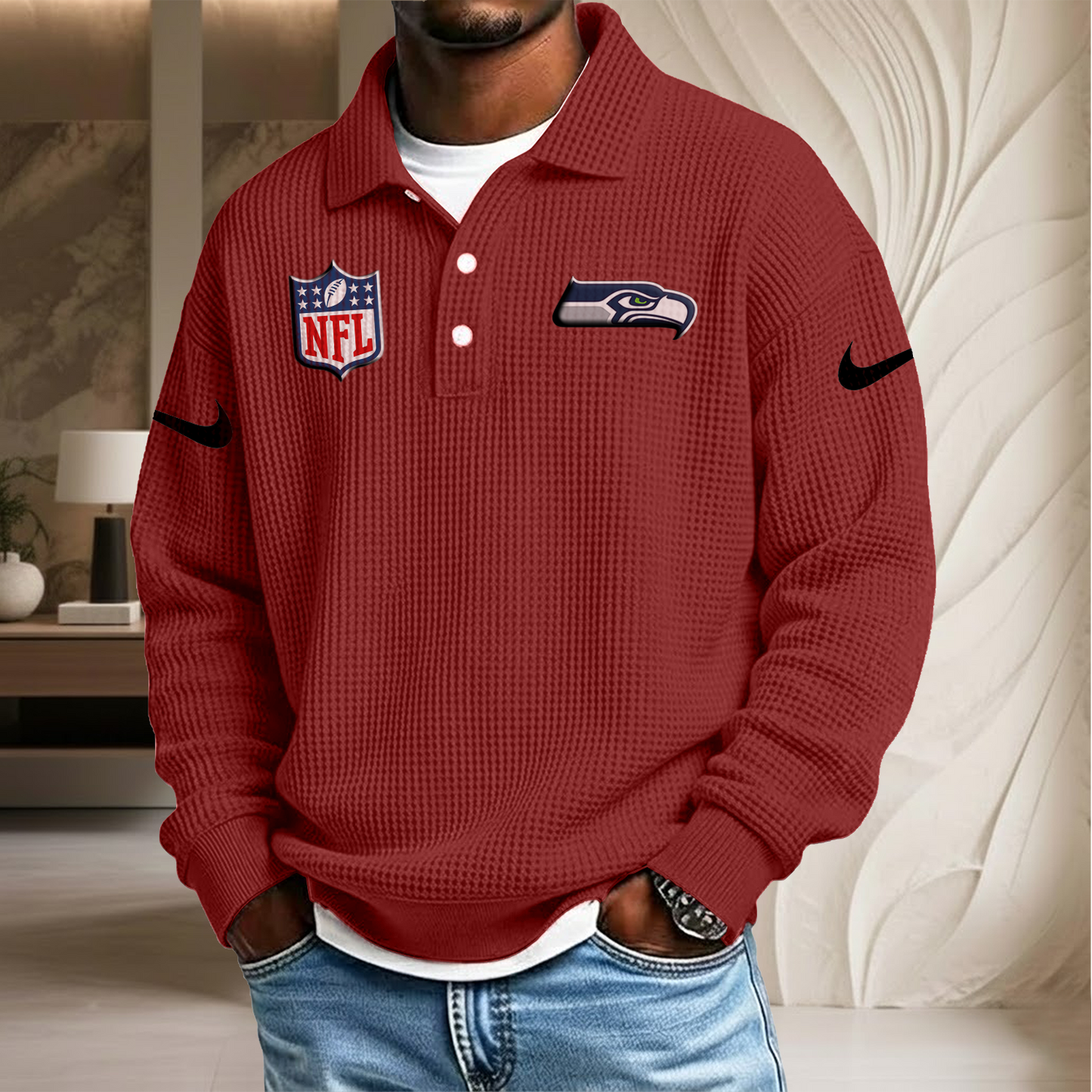 NFL x SEA Waffle Three Button Lapel Polo HLP HLPHUONG