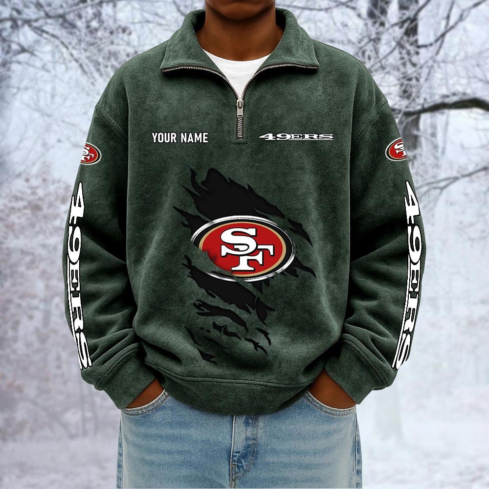 NFL x SF Custom Name Half-zip Collar Suede Sweatshirt HLP HLPHUONG