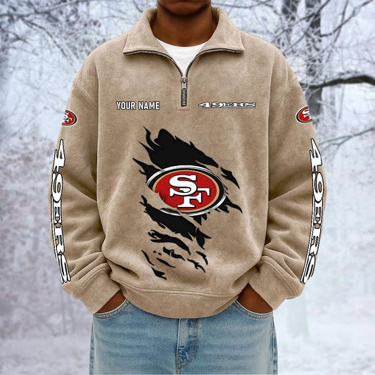 NFL x SF Custom Name Half-zip Collar Suede Sweatshirt HLP HLPHUONG