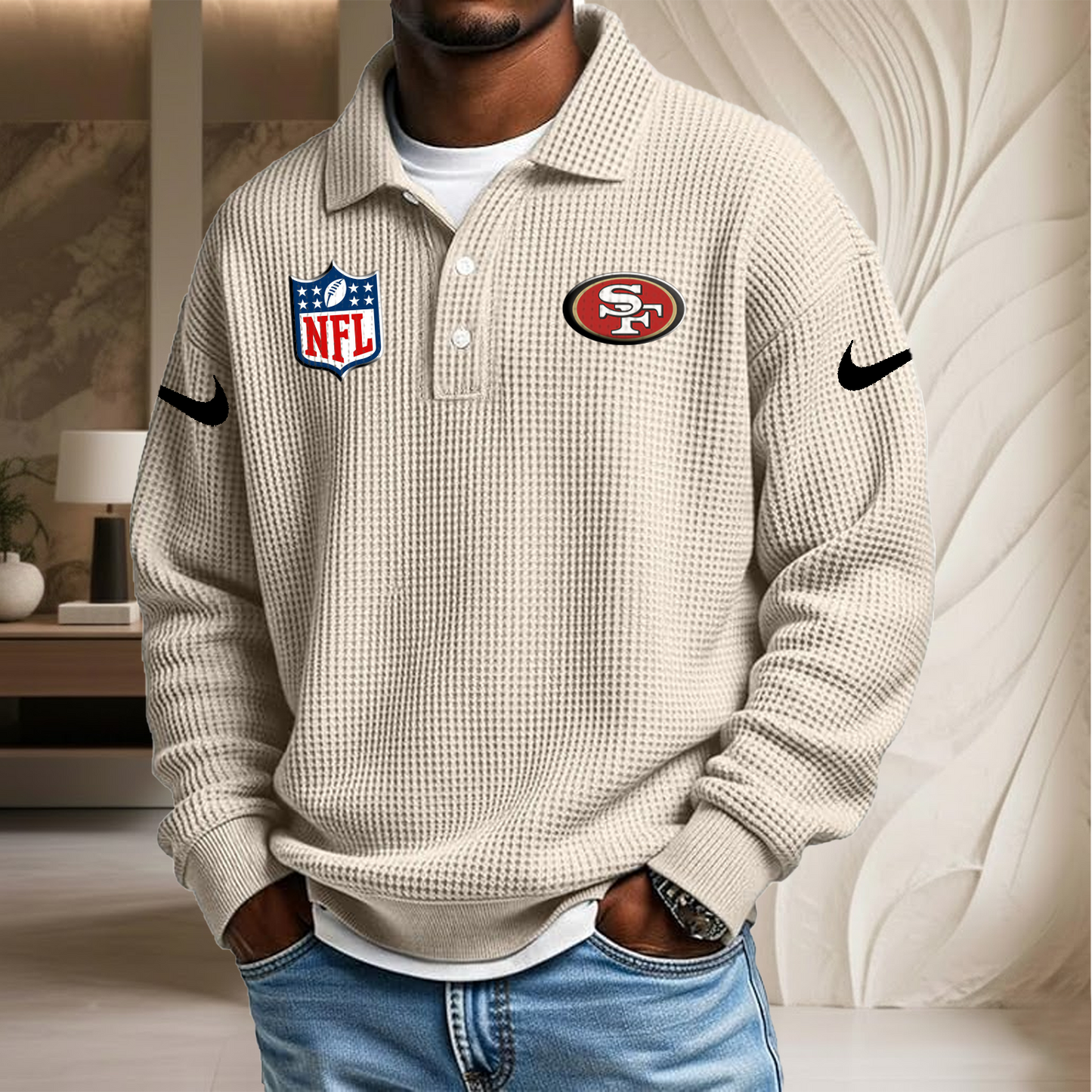 NFL x SF Waffle Three Button Lapel Polo HLP HLPHUONG