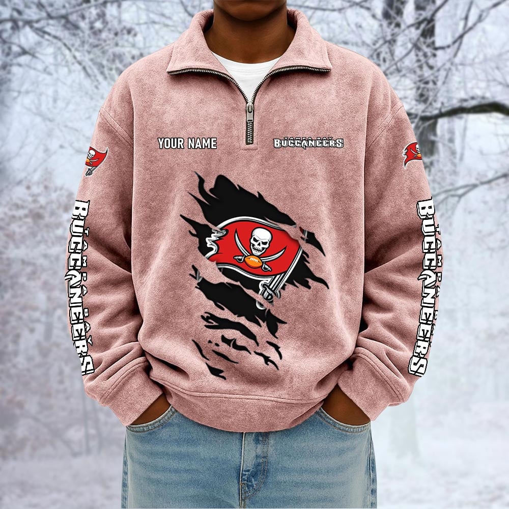 NFL x TB Custom Name Half-zip Collar Suede Sweatshirt HLP HLPHUONG