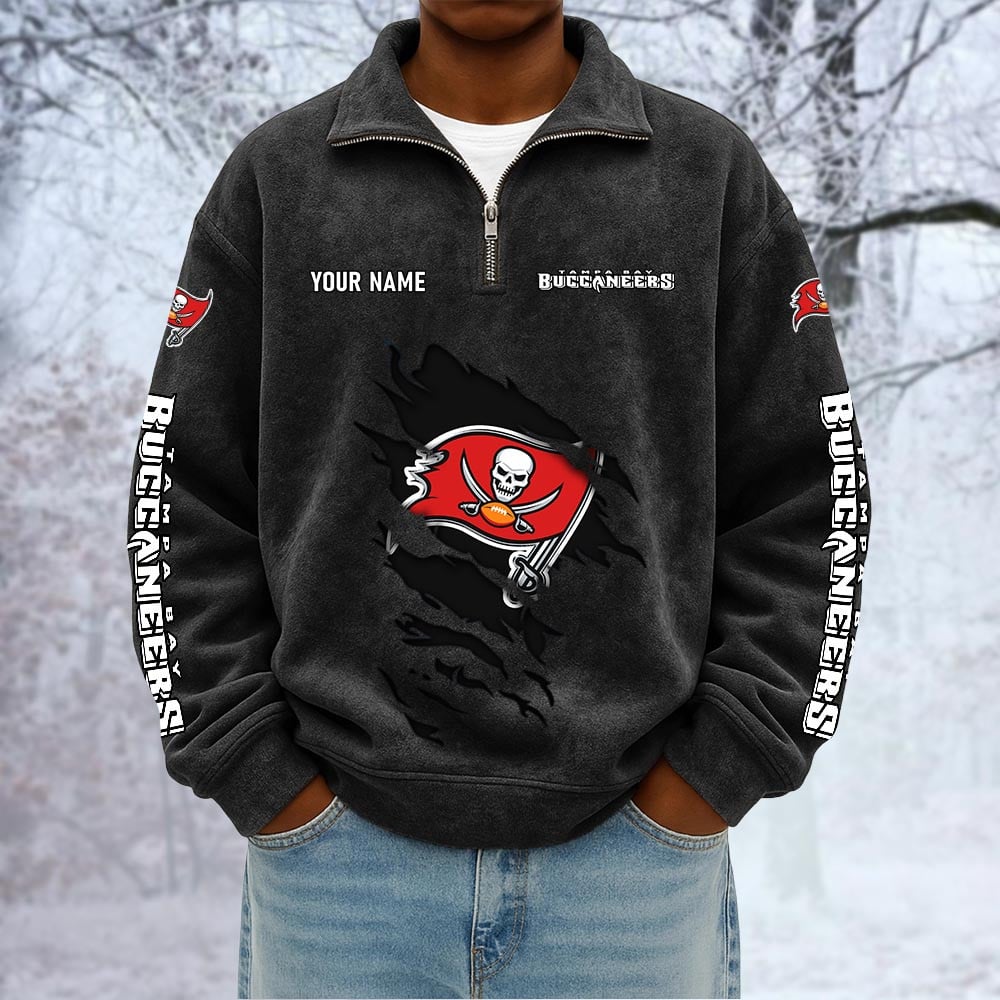 NFL x TB Custom Name Half-zip Collar Suede Sweatshirt HLP HLPHUONG