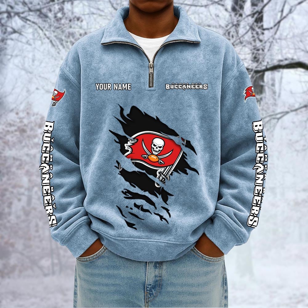 NFL x TB Custom Name Half-zip Collar Suede Sweatshirt HLP HLPHUONG