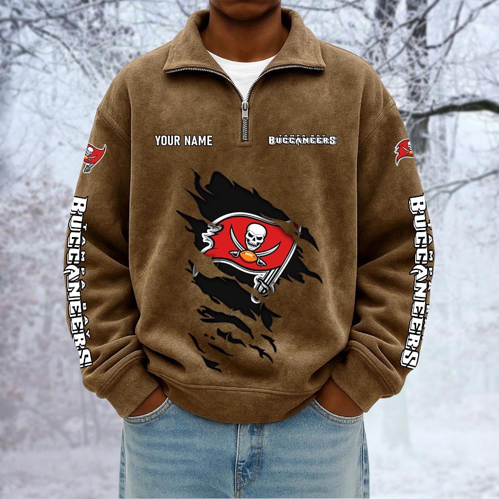 NFL x TB Custom Name Half-zip Collar Suede Sweatshirt HLP HLPHUONG