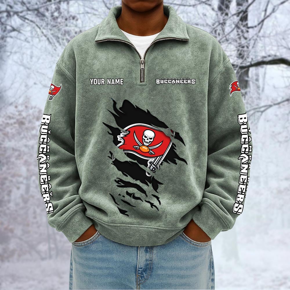 NFL x TB Custom Name Half-zip Collar Suede Sweatshirt HLP HLPHUONG