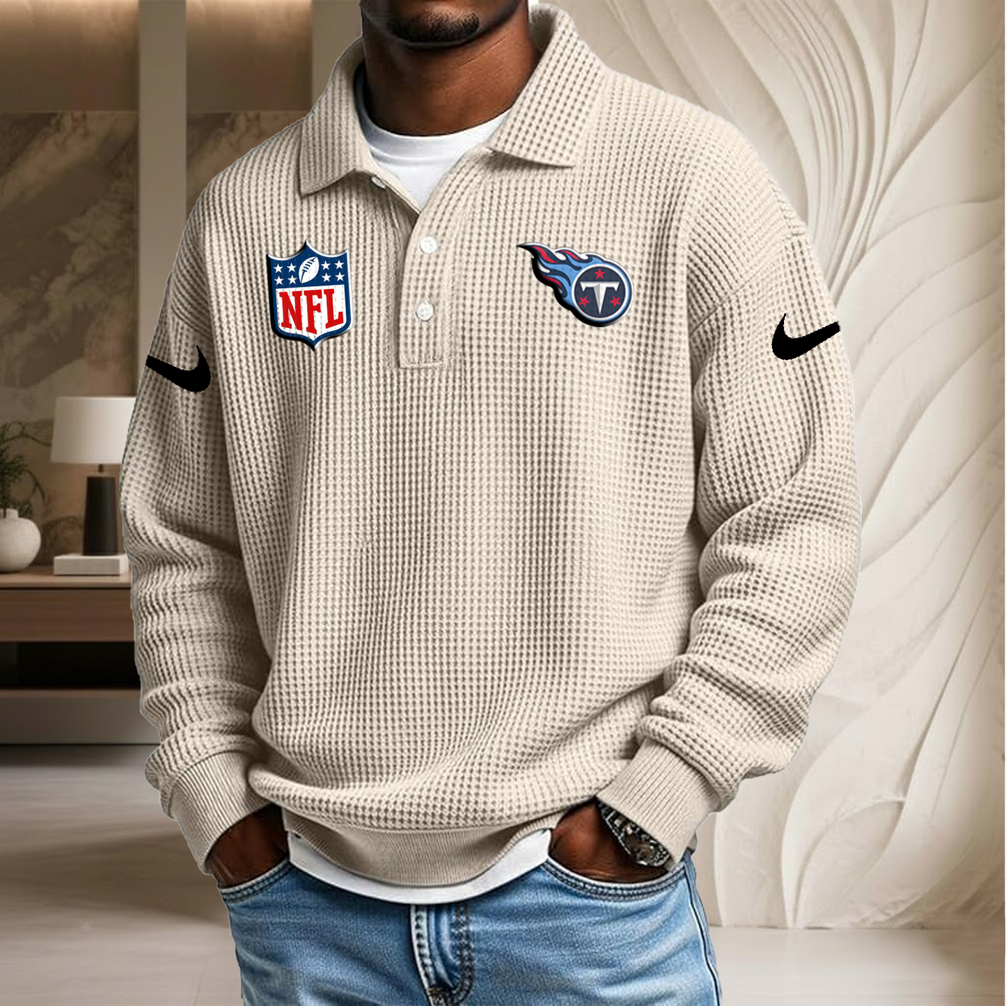 NFL x TEN Waffle Three Button Lapel Polo HLP HLPHUONG