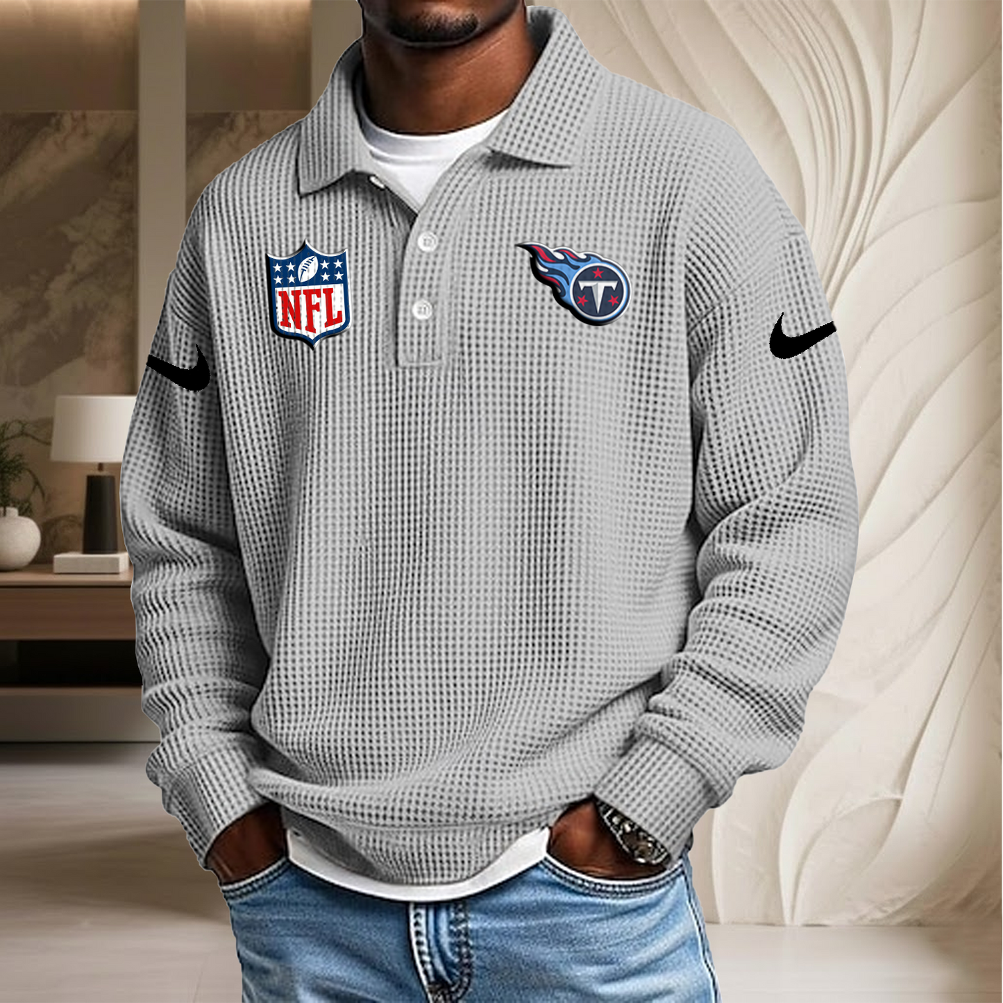 NFL x TEN Waffle Three Button Lapel Polo HLP HLPHUONG
