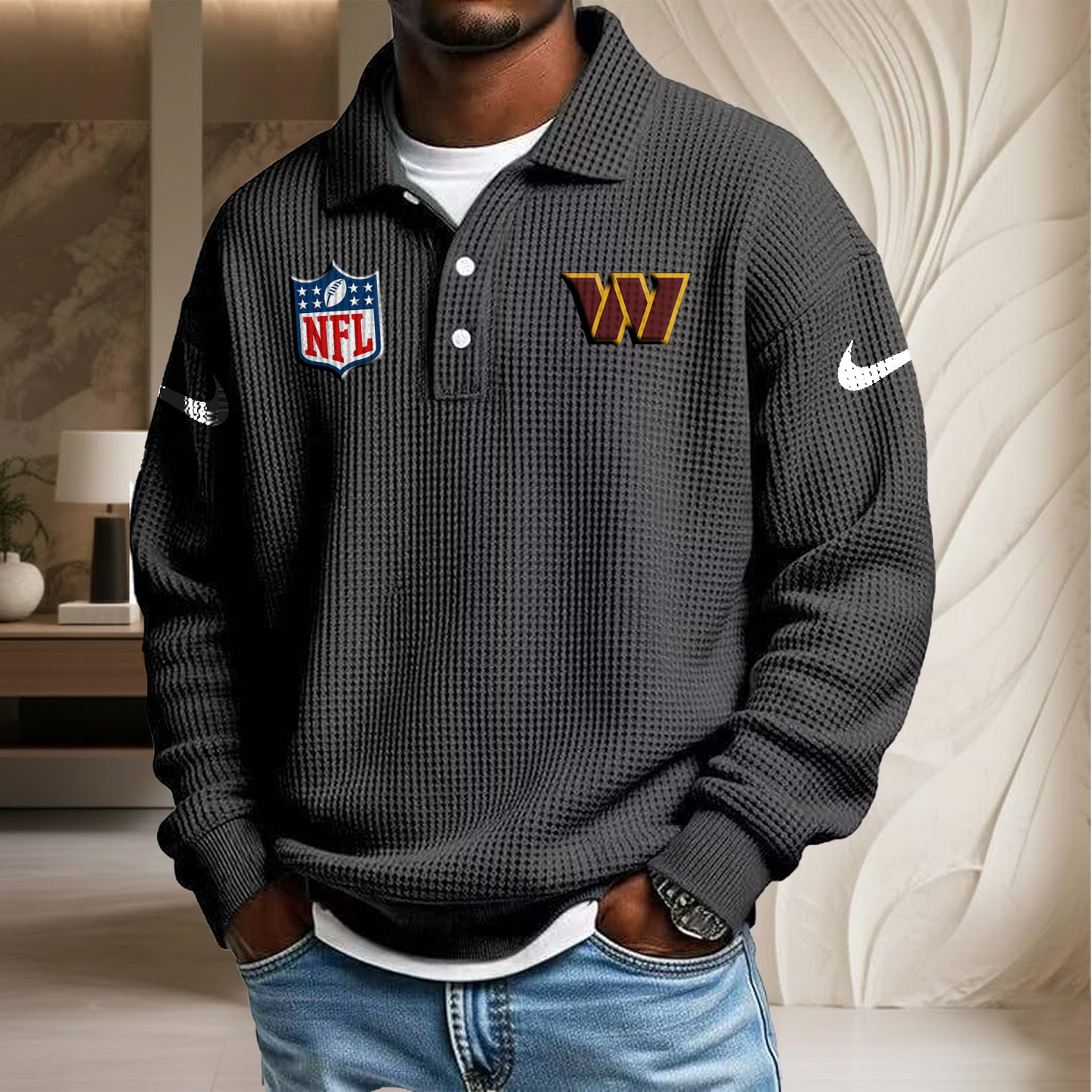 NFL x WAS Waffle Three Button Lapel Polo HLP HLPHUONG