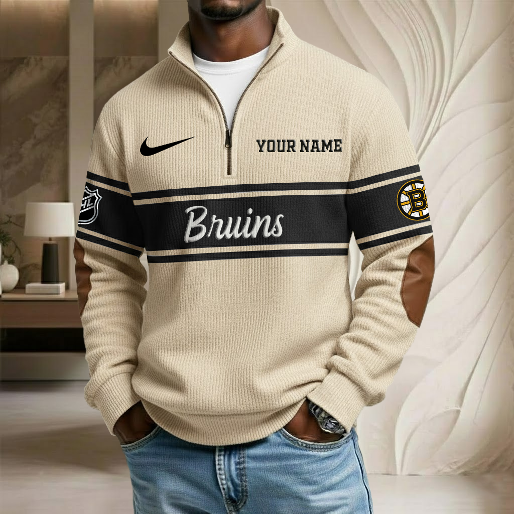NHL x BOS Custom Name Stand Collar Half-zip Sweatshirt HLP HLPHUONG