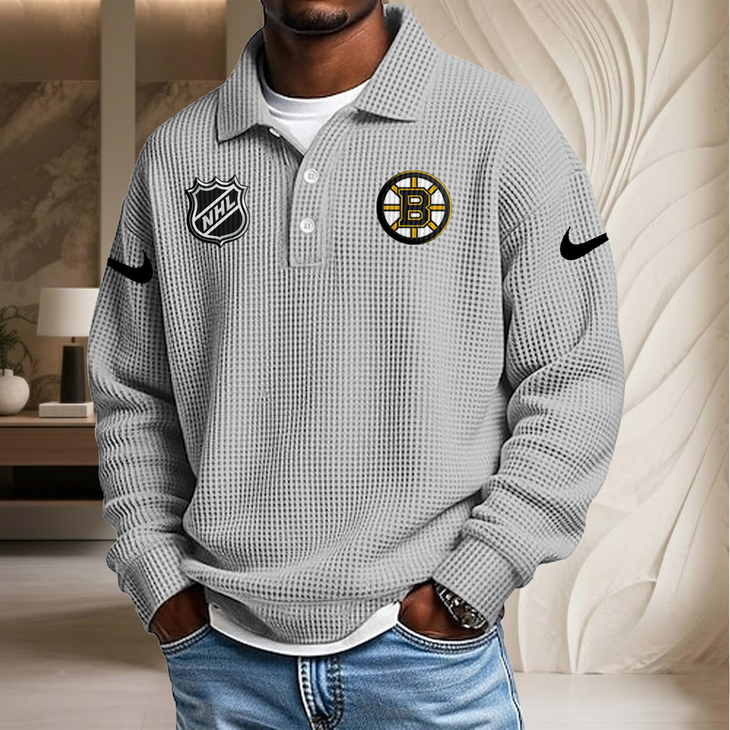 NHL x BOS Waffle Three Button Lapel Polo HLP HLPHUONG