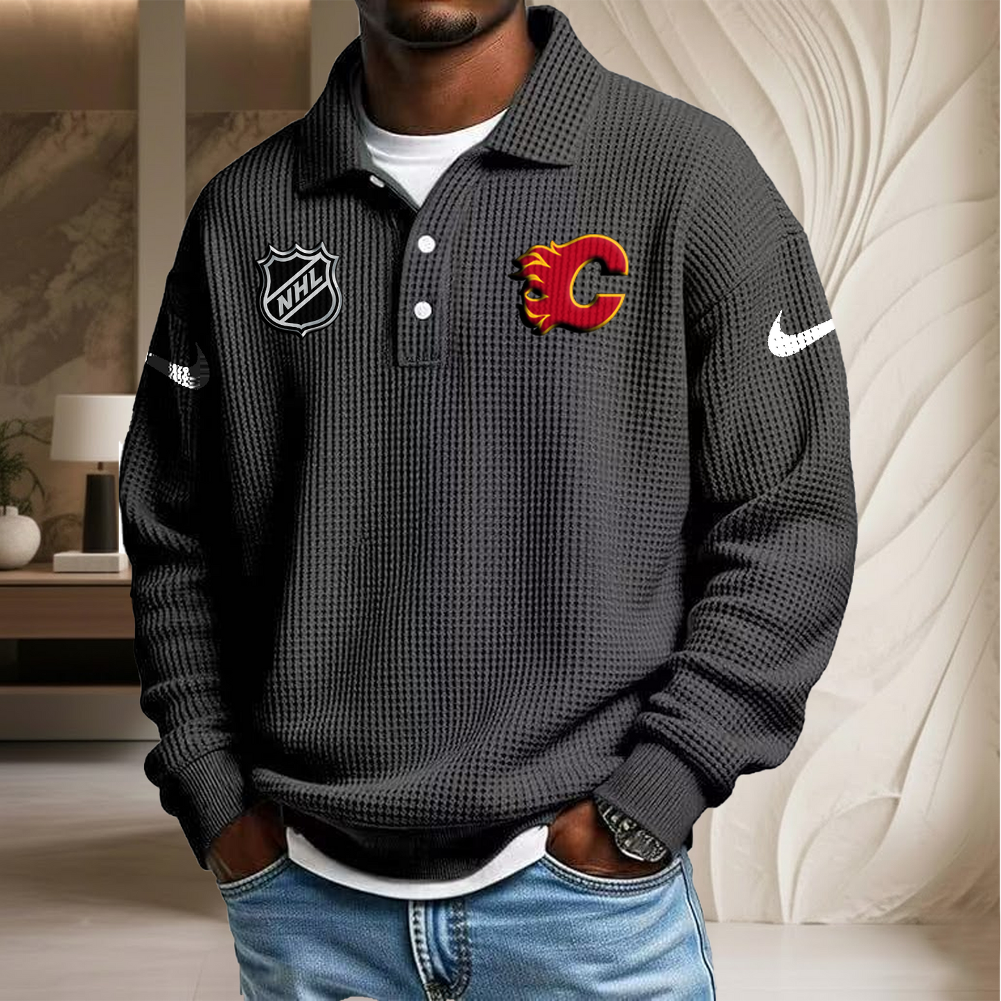 NHL x CAL Waffle Three Button Lapel Polo HLP HLPHUONG