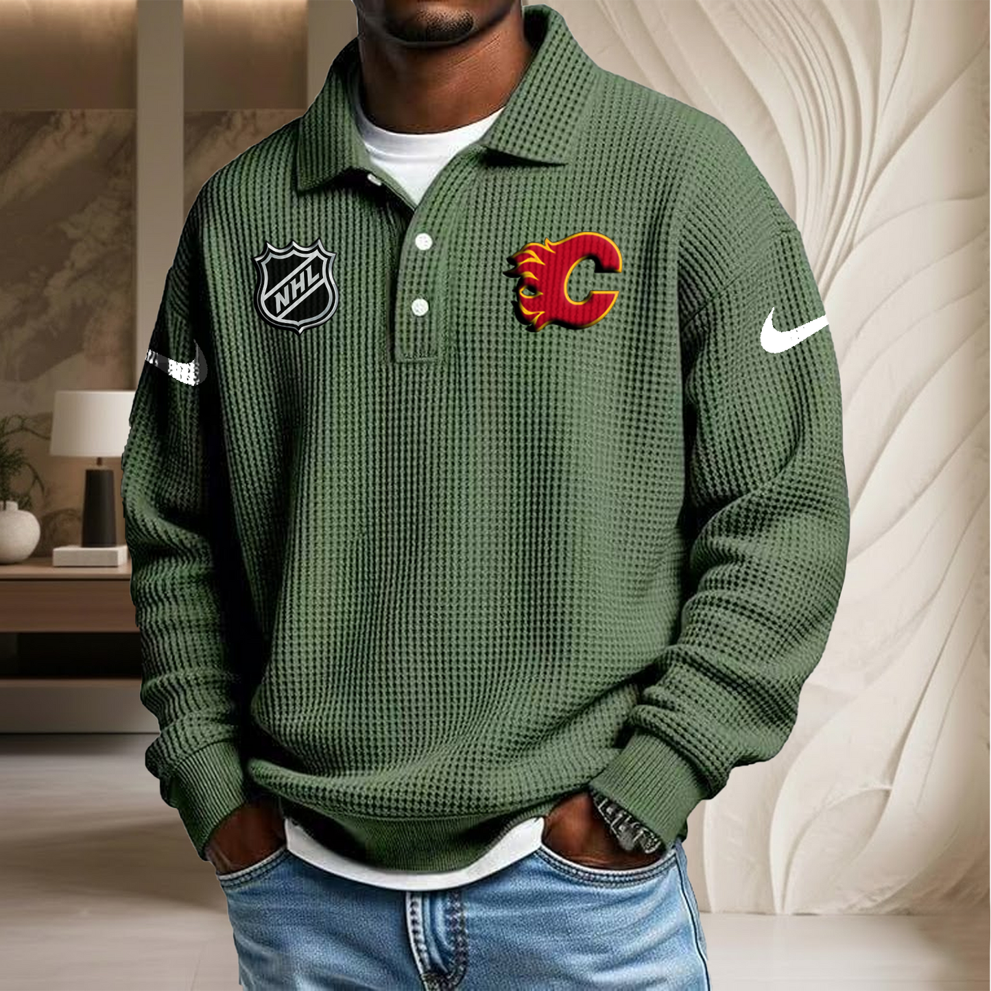NHL x CAL Waffle Three Button Lapel Polo HLP HLPHUONG