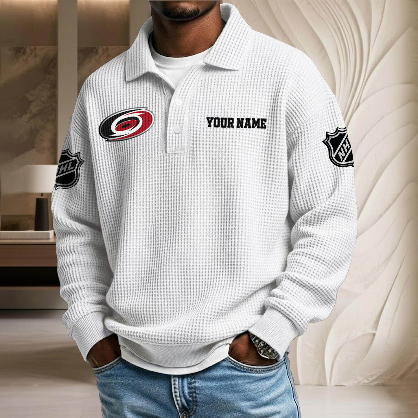 NHL x CAR Custom Name Waffle Three Button Lapel Polo HLP HLPHUONG