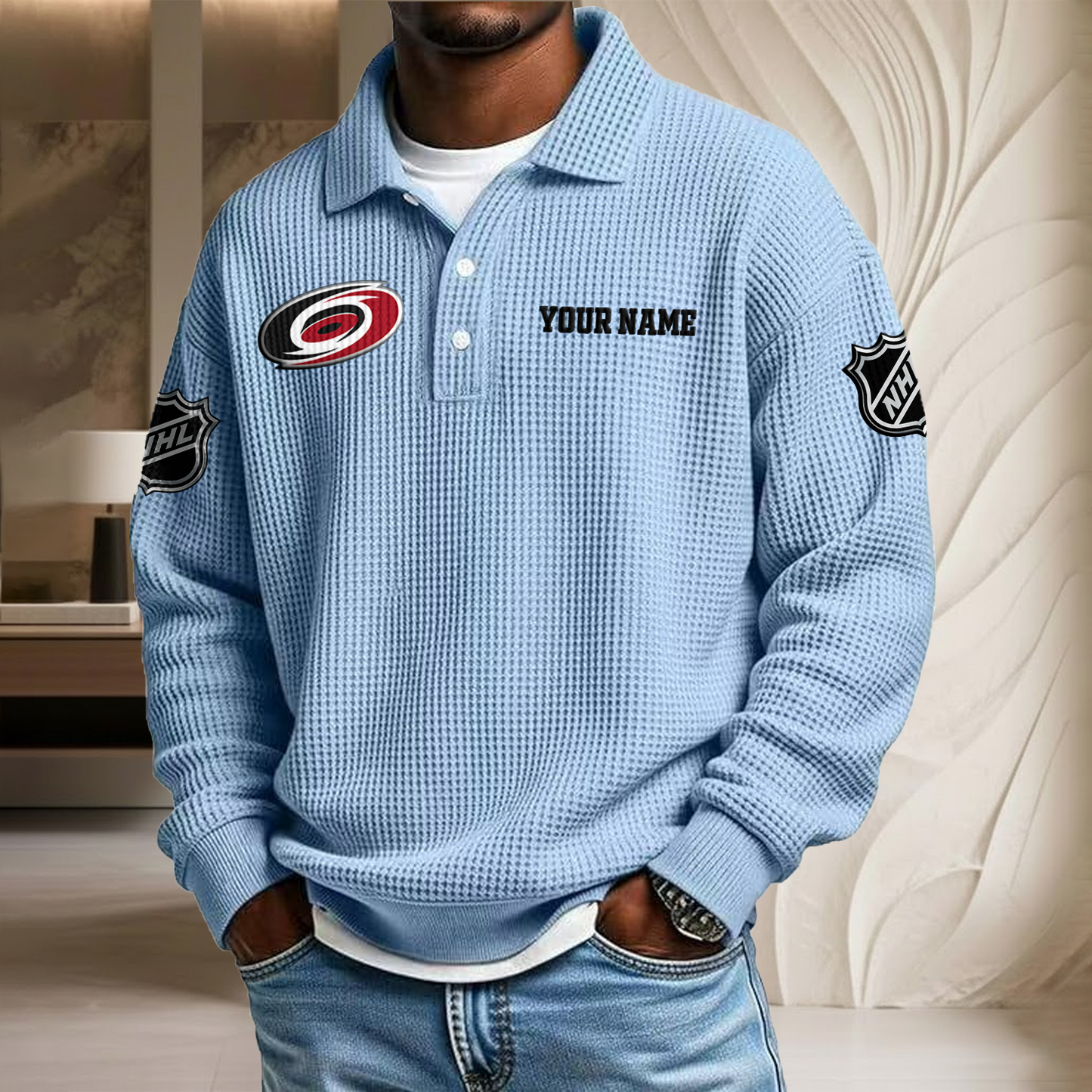 NHL x CAR Custom Name Waffle Three Button Lapel Polo HLP HLPHUONG