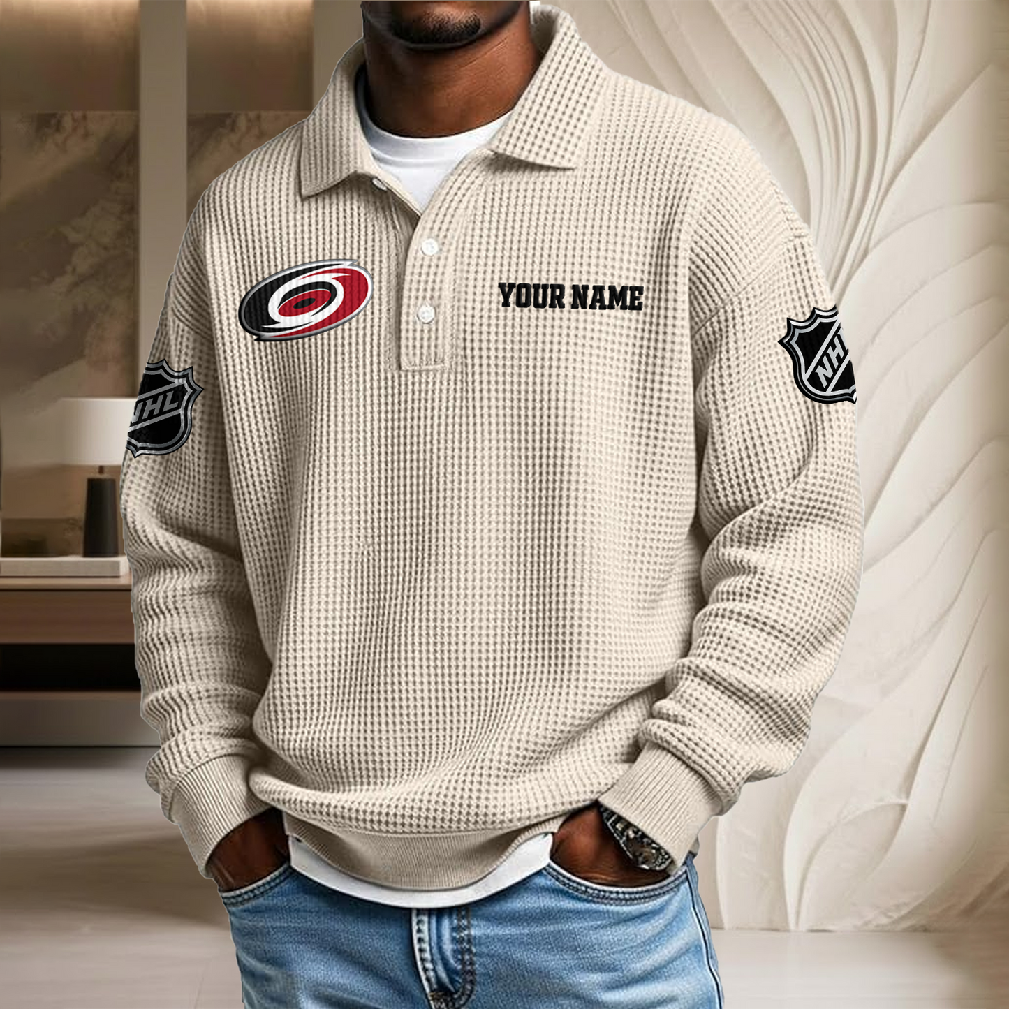 NHL x CAR Custom Name Waffle Three Button Lapel Polo HLP HLPHUONG