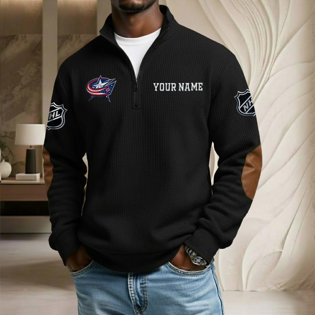 NHL x CBJ Custom Name Stand Collar Half-zip Sweatshirt HLP HLPHUONG