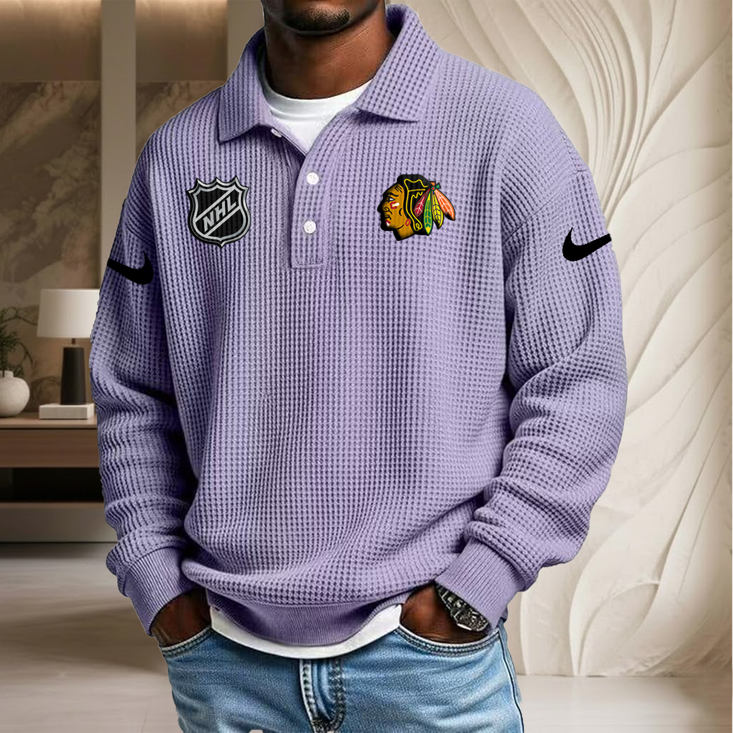 NHL x CHI Waffle Three Button Lapel Polo HLP HLPHUONG