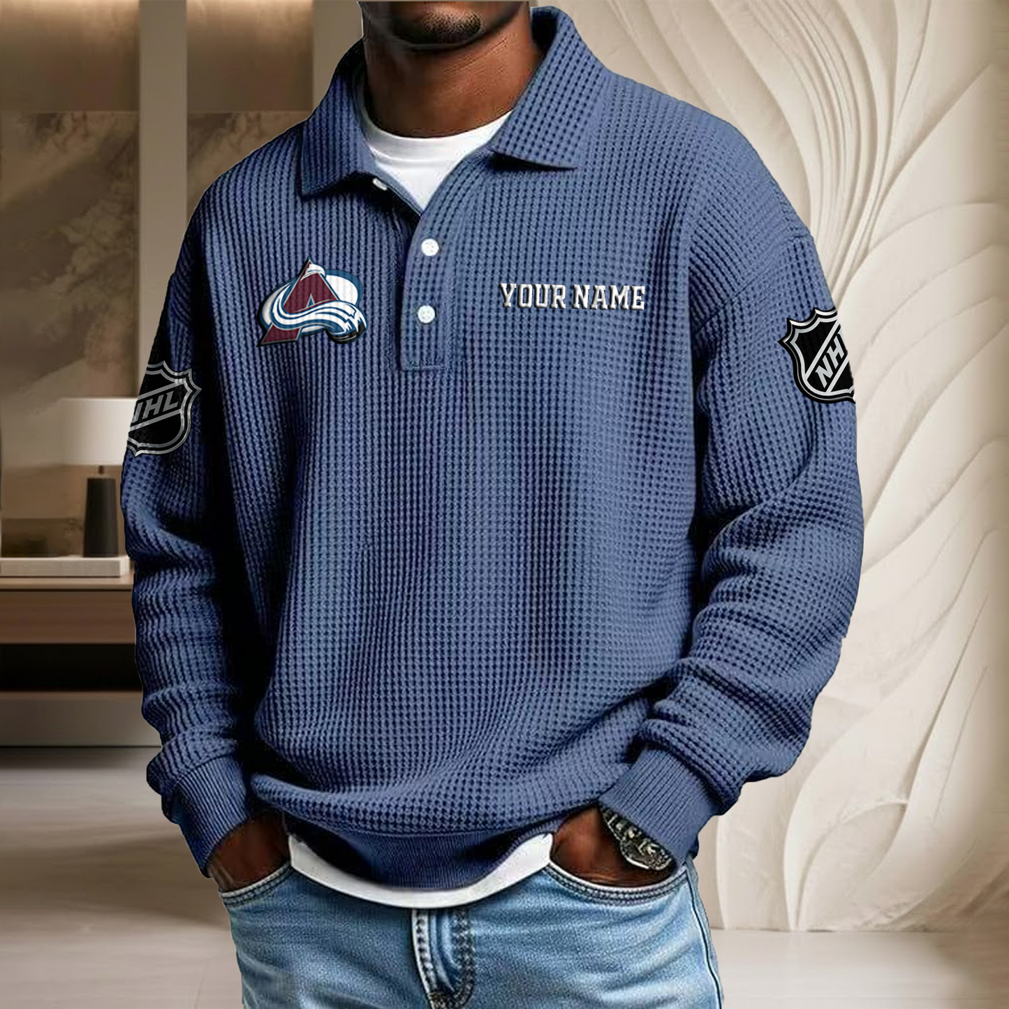 NHL x COL Custom Name Waffle Three Button Lapel Polo HLP HLPHUONG