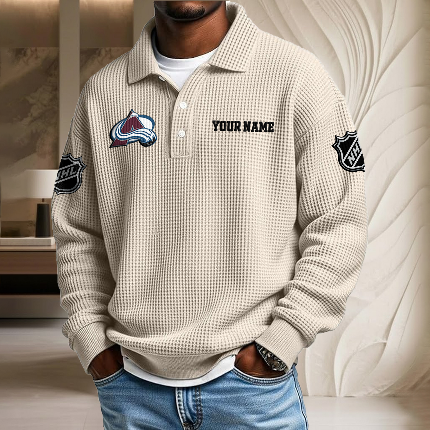 NHL x COL Custom Name Waffle Three Button Lapel Polo HLP HLPHUONG
