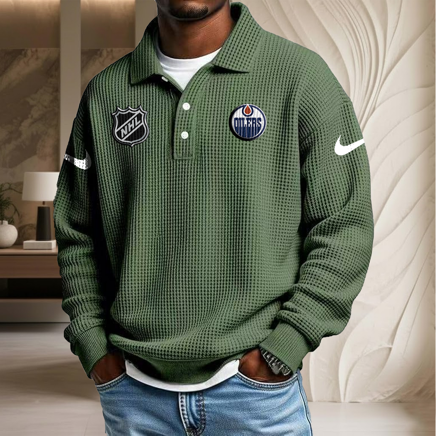 NHL x EDM Waffle Three Button Lapel Polo HLP HLPHUONG