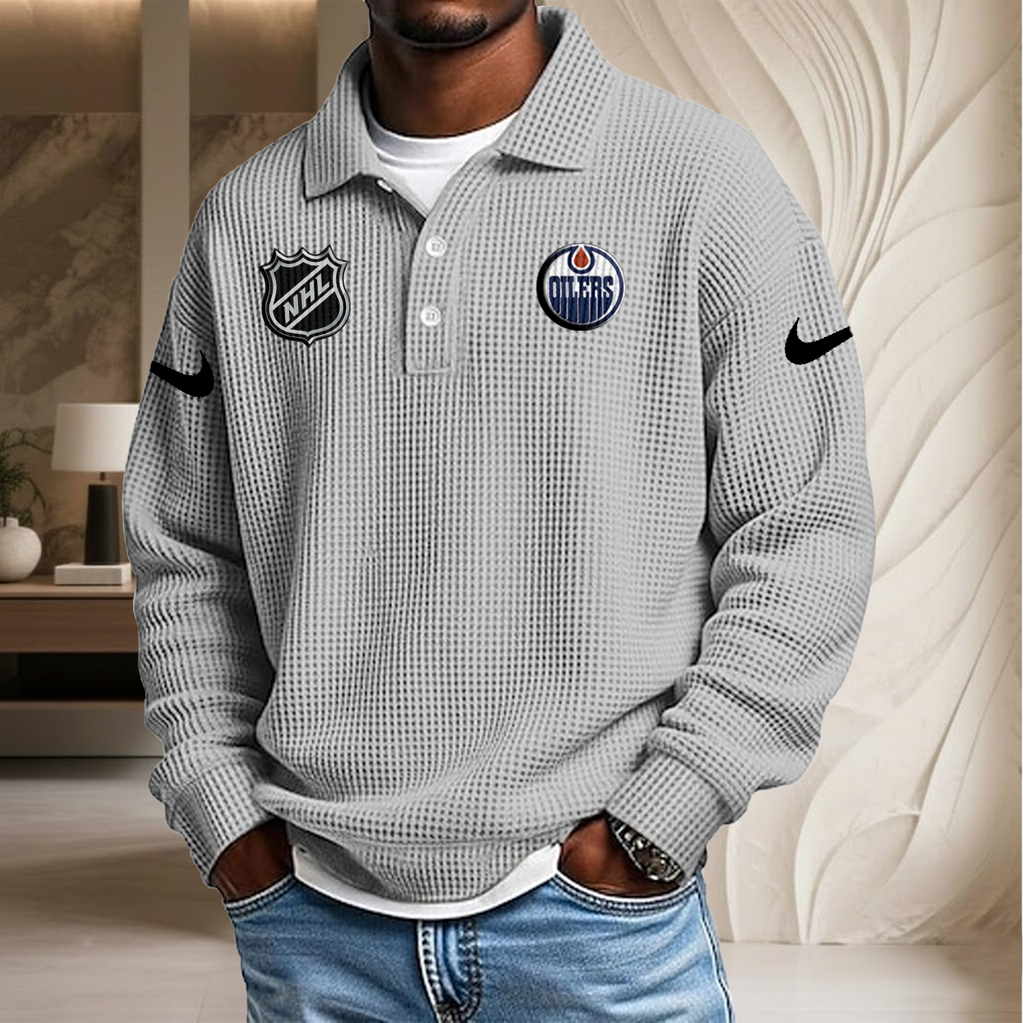NHL x EDM Waffle Three Button Lapel Polo HLP HLPHUONG