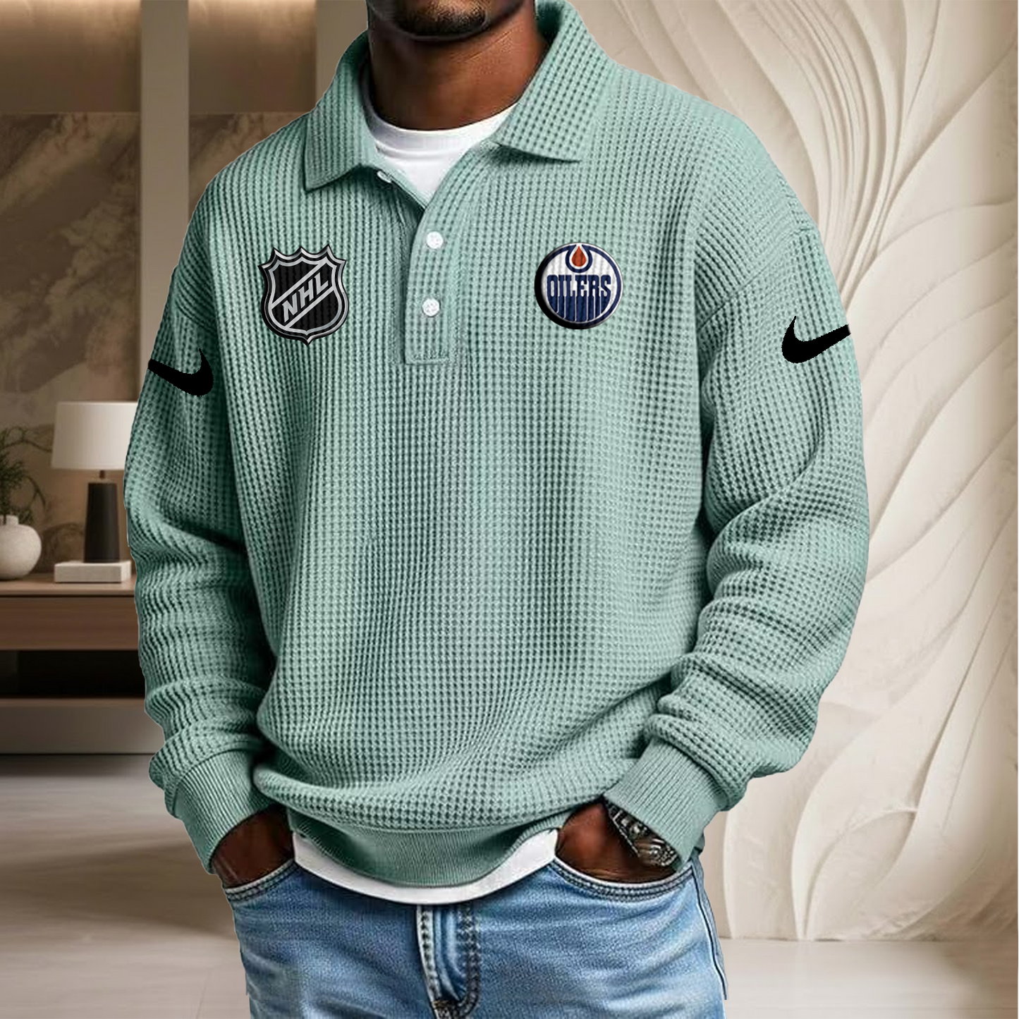 NHL x EDM Waffle Three Button Lapel Polo HLP HLPHUONG
