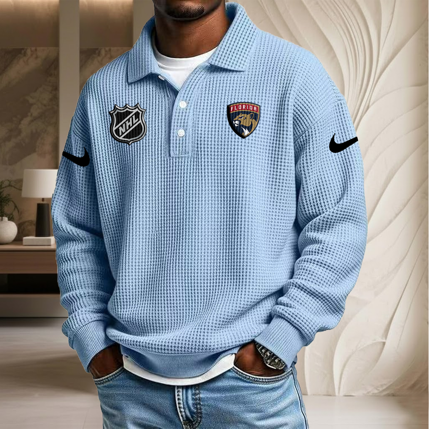 NHL x FLO Waffle Three Button Lapel Polo HLP HLPHUONG