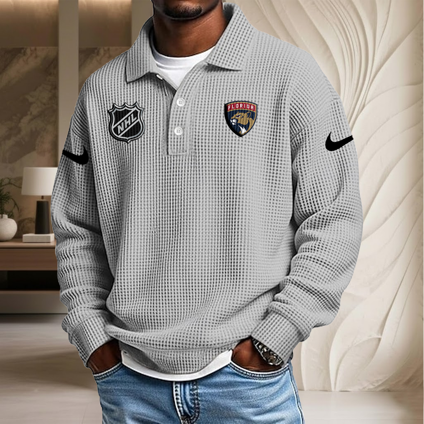 NHL x FLO Waffle Three Button Lapel Polo HLP HLPHUONG