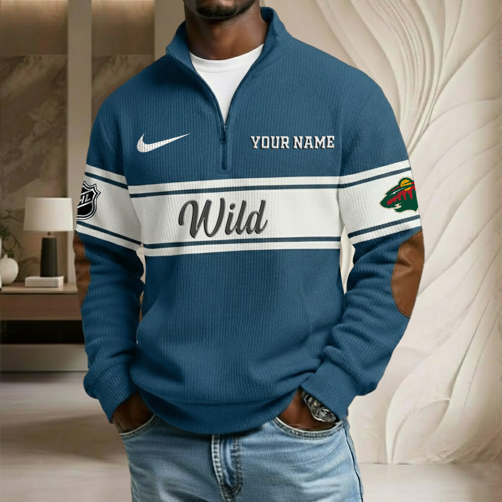 NHL x MIN Custom Name Stand Collar Half-zip Sweatshirt HLP HLPHUONG