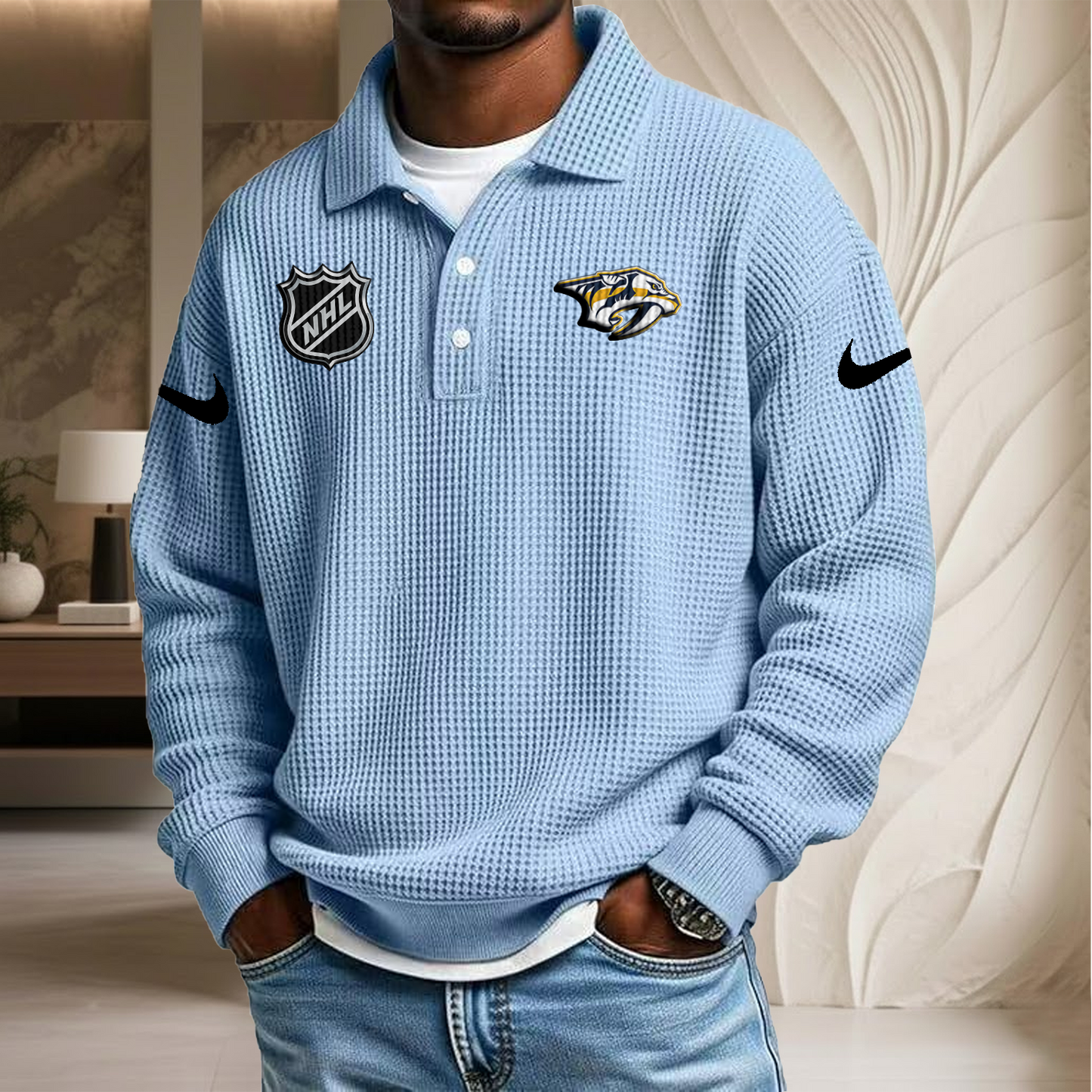 NHL x NAS Waffle Three Button Lapel Polo HLP HLPHUONG