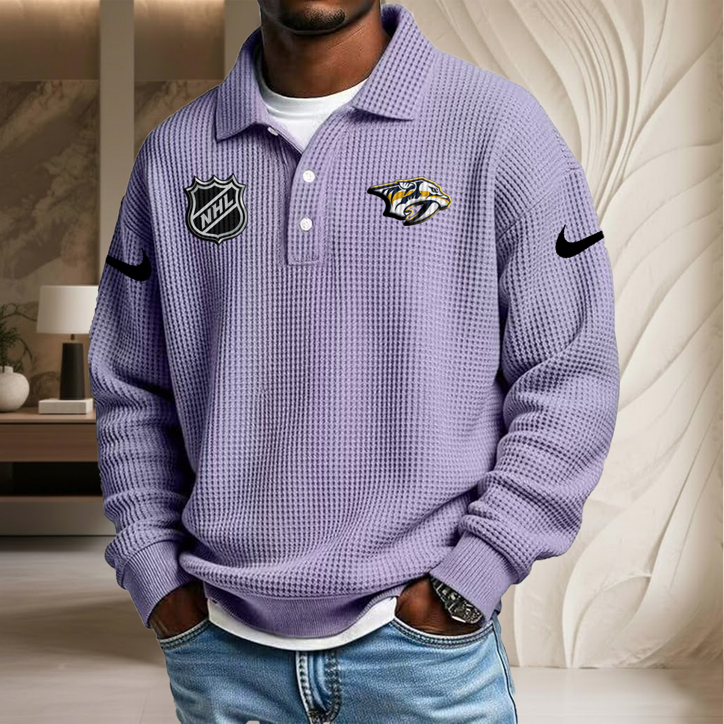 NHL x NAS Waffle Three Button Lapel Polo HLP HLPHUONG