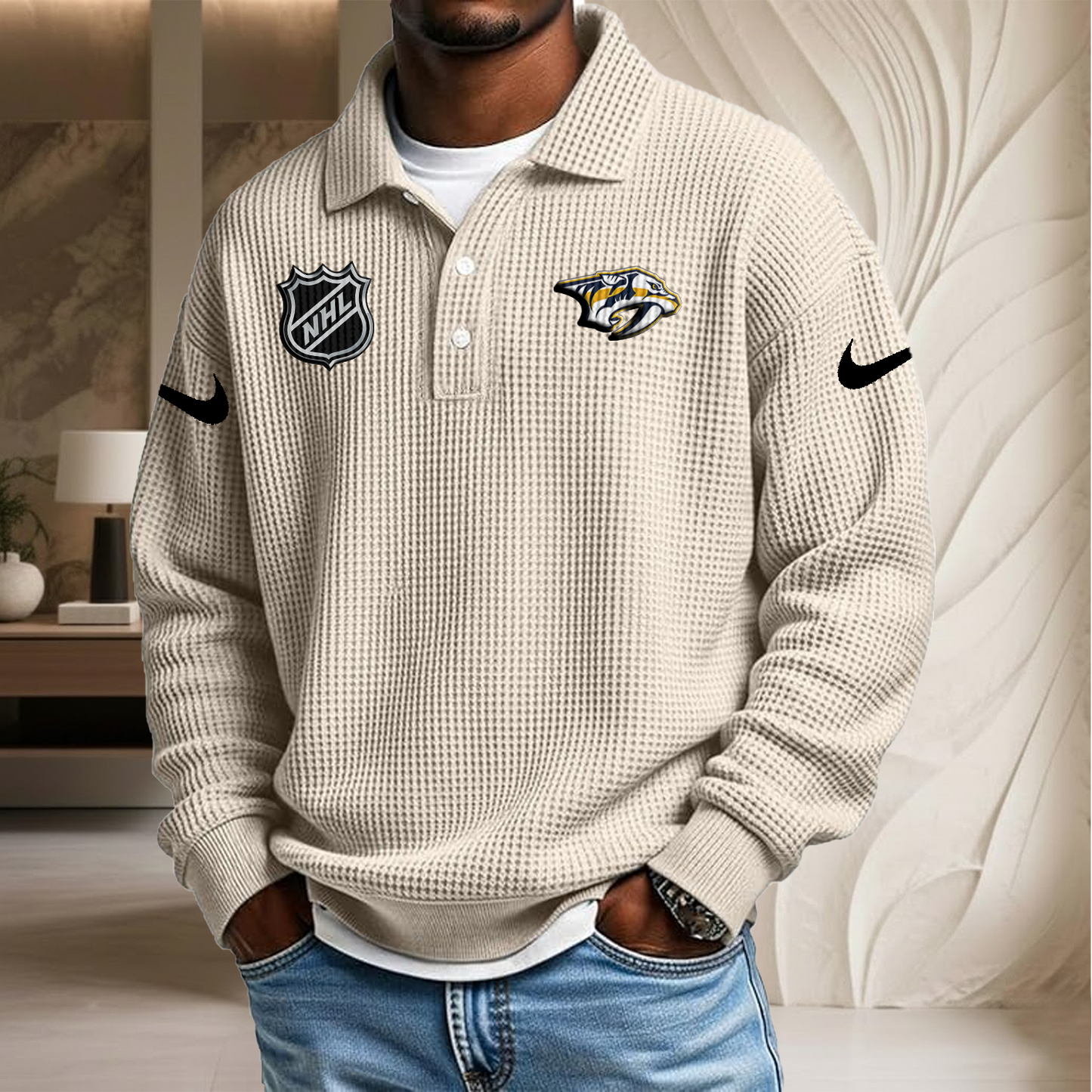 NHL x NAS Waffle Three Button Lapel Polo HLP HLPHUONG