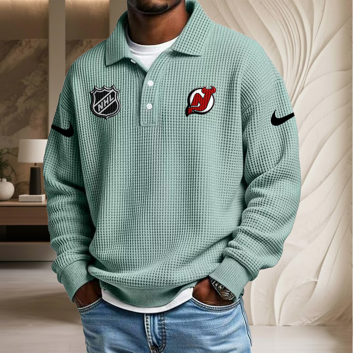 NHL x NJ Waffle Three Button Lapel Polo HLP HLPHUONG