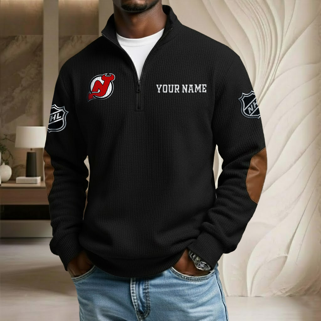 NHL x NJD Custom Name Stand Collar Half-zip Sweatshirt HLP HLPHUONG