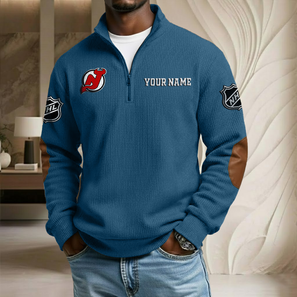 NHL x NJD Custom Name Stand Collar Half-zip Sweatshirt HLP HLPHUONG