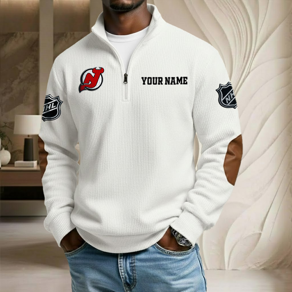 NHL x NJD Custom Name Stand Collar Half-zip Sweatshirt HLP HLPHUONG