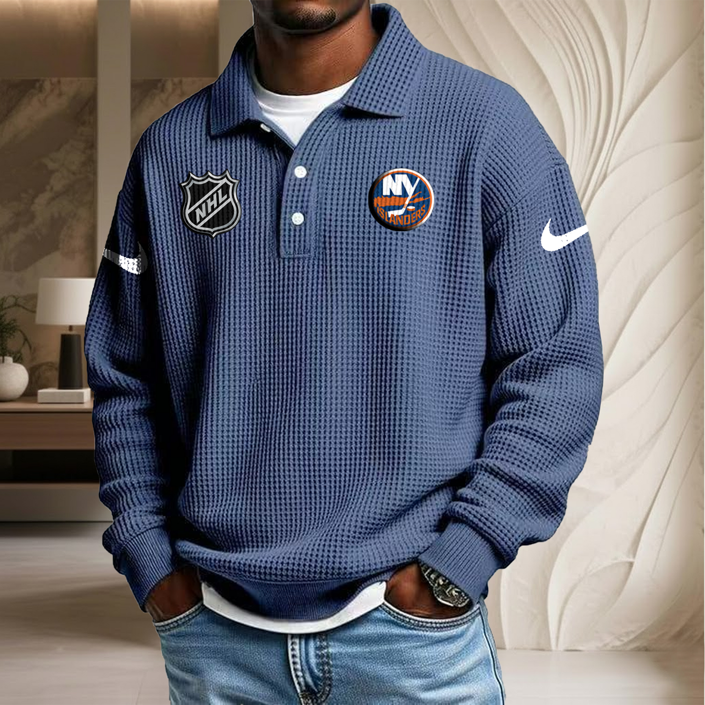 NHL x NYI Waffle Three Button Lapel Polo HLP HLPHUONG