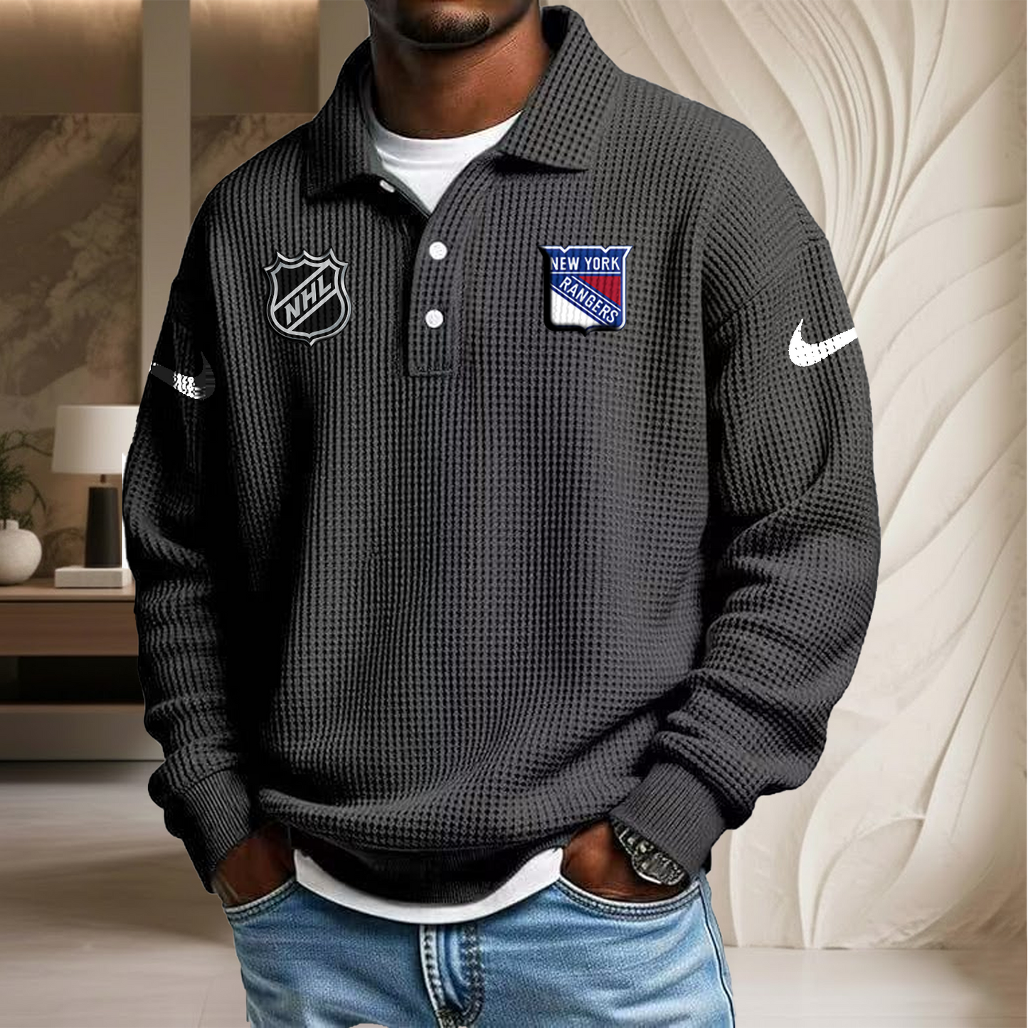 NHL x NYR Waffle Three Button Lapel Polo HLP HLPHUONG
