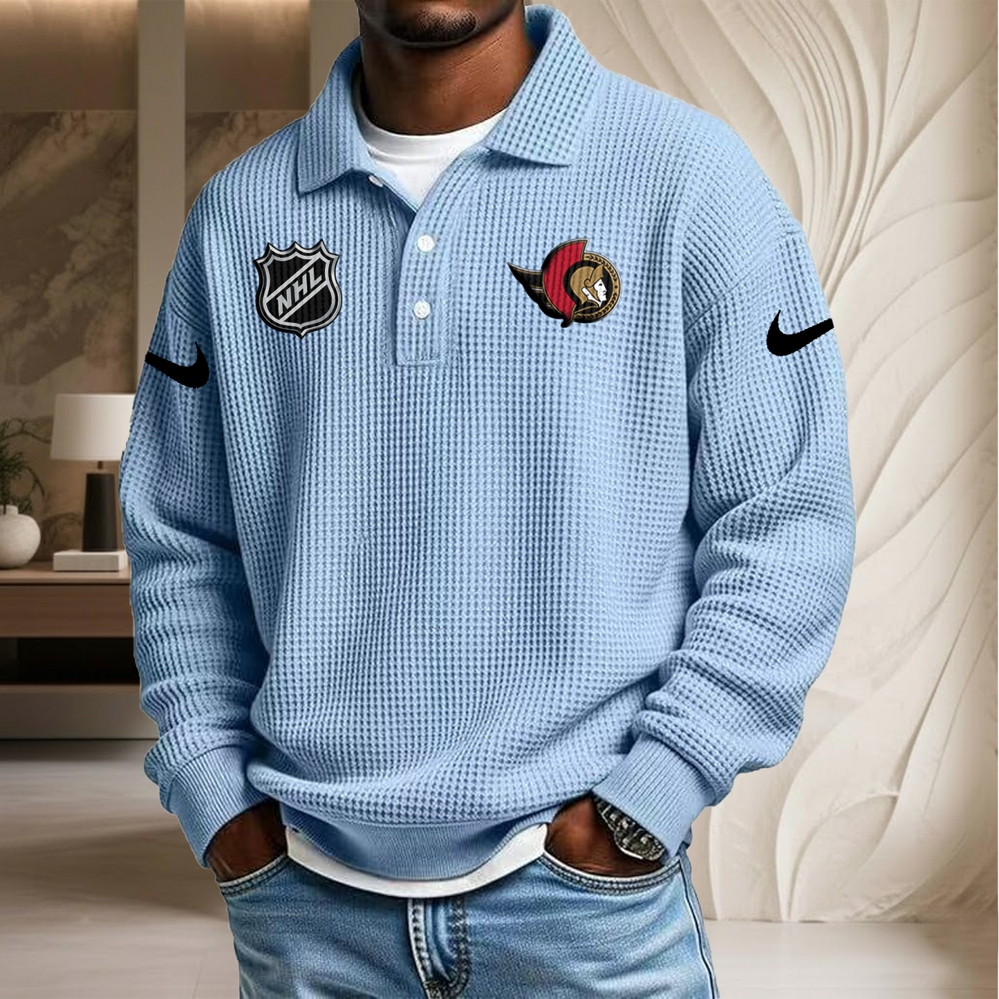 NHL x OTT Waffle Three Button Lapel Polo HLP HLPHUONG