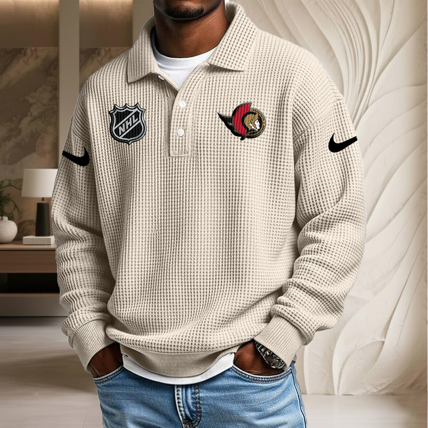 NHL x OTT Waffle Three Button Lapel Polo HLP HLPHUONG