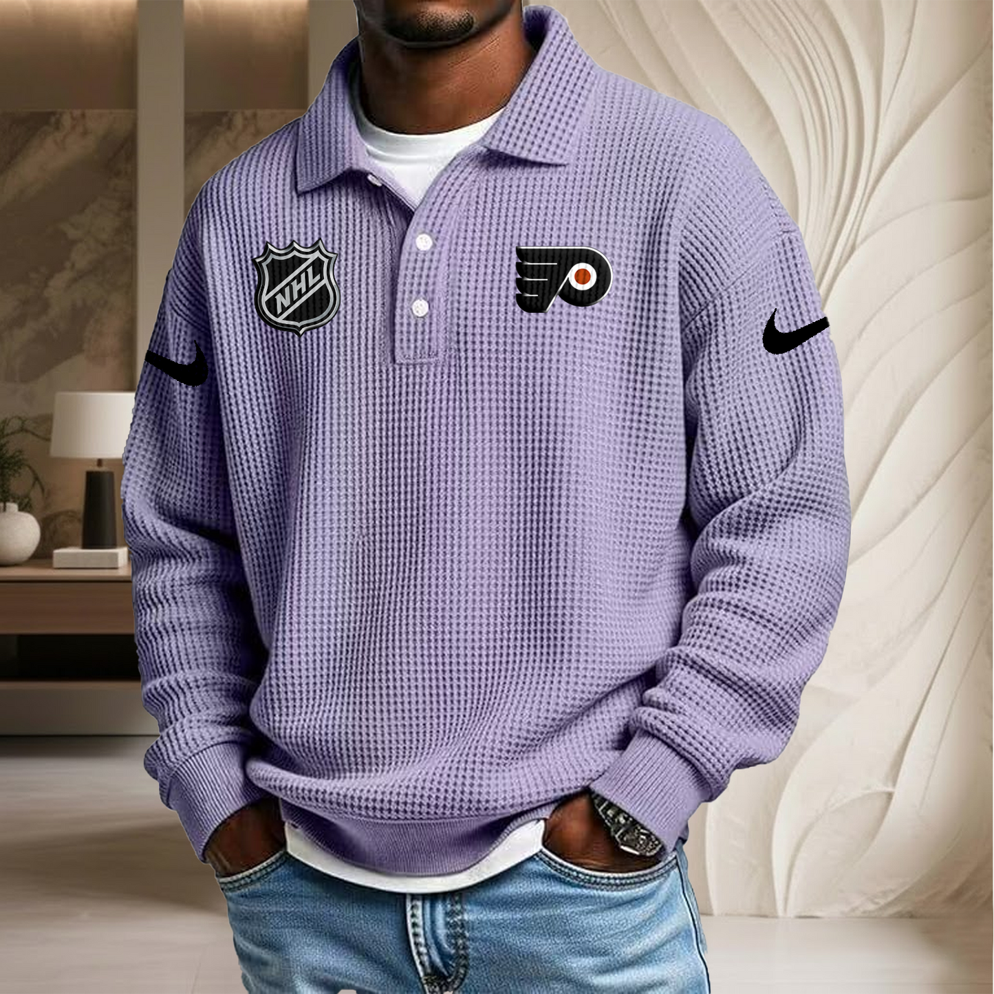 NHL x PHI Waffle Three Button Lapel Polo HLP HLPHUONG