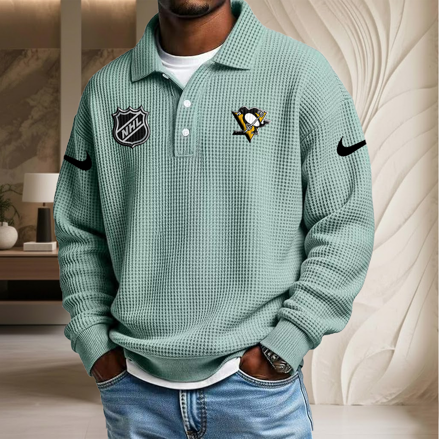 NHL x PIT Waffle Three Button Lapel Polo HLP HLPHUONG