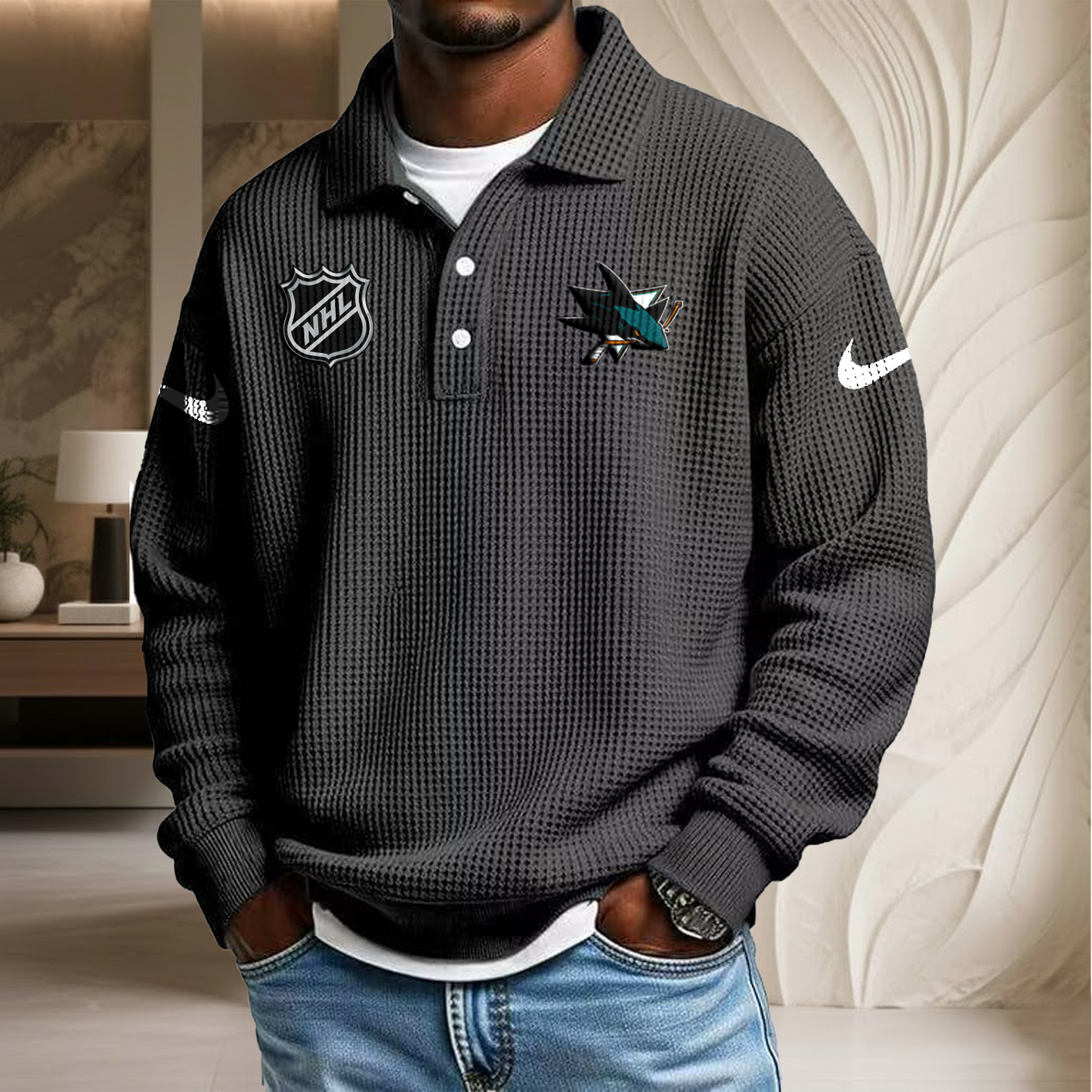 NHL x SJ Waffle Three Button Lapel Polo HLP HLPHUONG