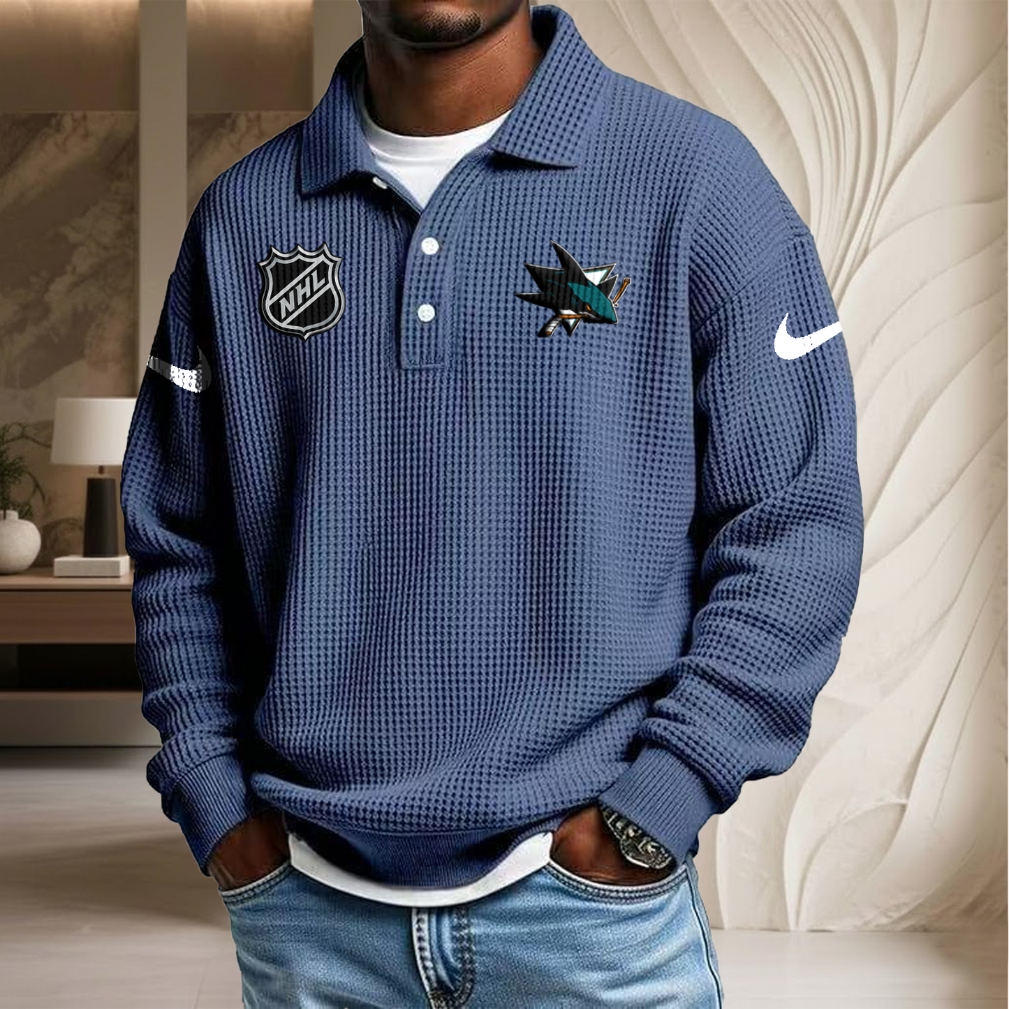 NHL x SJ Waffle Three Button Lapel Polo HLP HLPHUONG