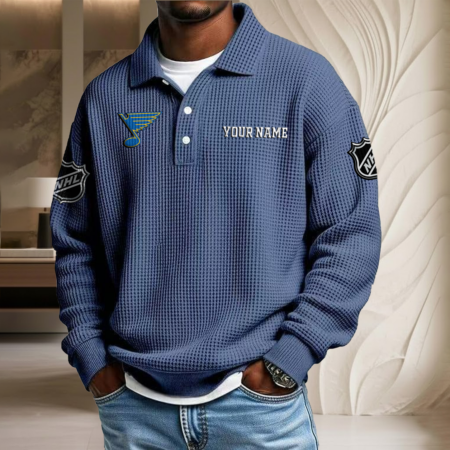NHL x SL Custom Name Waffle Three Button Lapel Polo HLP HLPHUONG