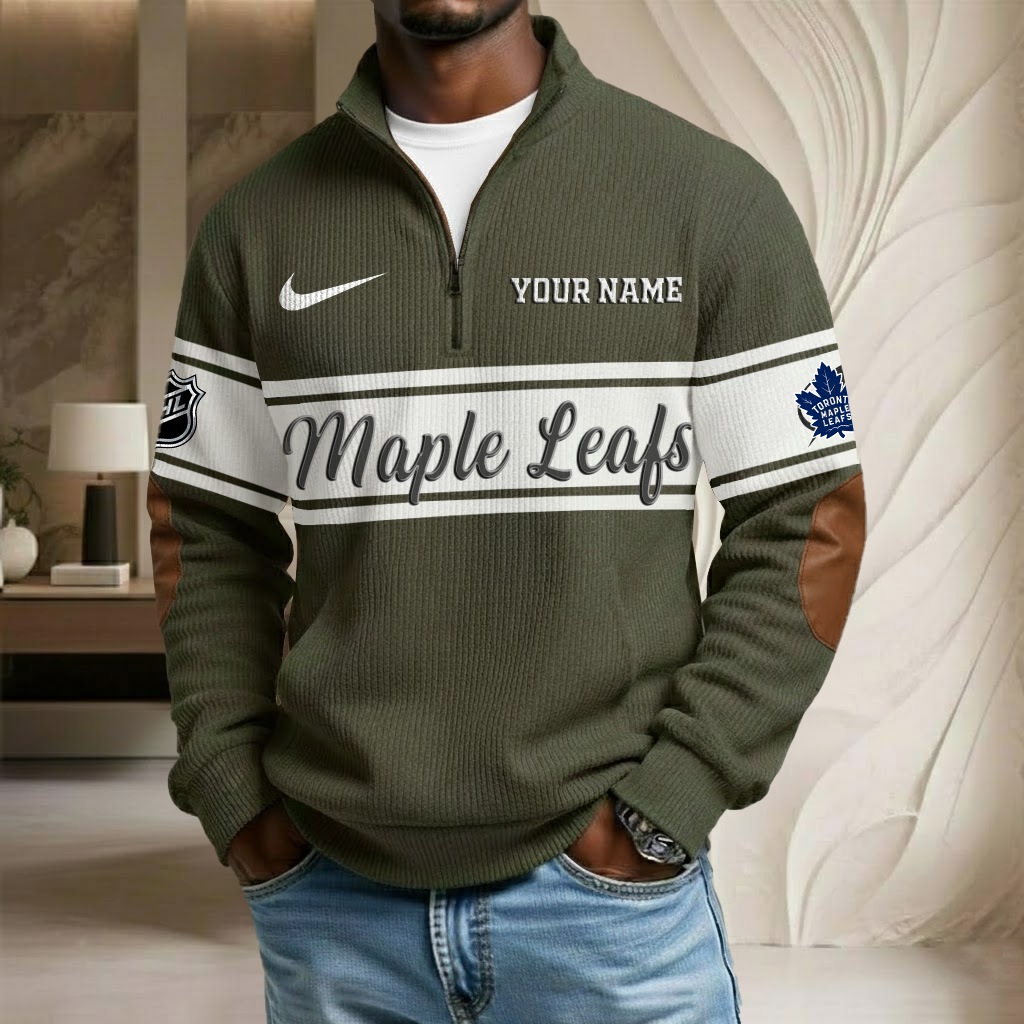 NHL x TOR Custom Name Stand Collar Half-zip Sweatshirt HLP HLPHUONG