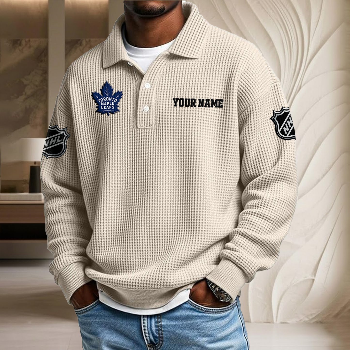 NHL x TOR Custom Name Waffle Three Button Lapel Polo HLP HLPHUONG